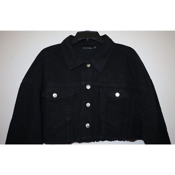 PRETTY LITTLE THING Women's Sz 12 Washed Black Basic Raw Edge Denim Crop Jacket - Picture 3 of 10